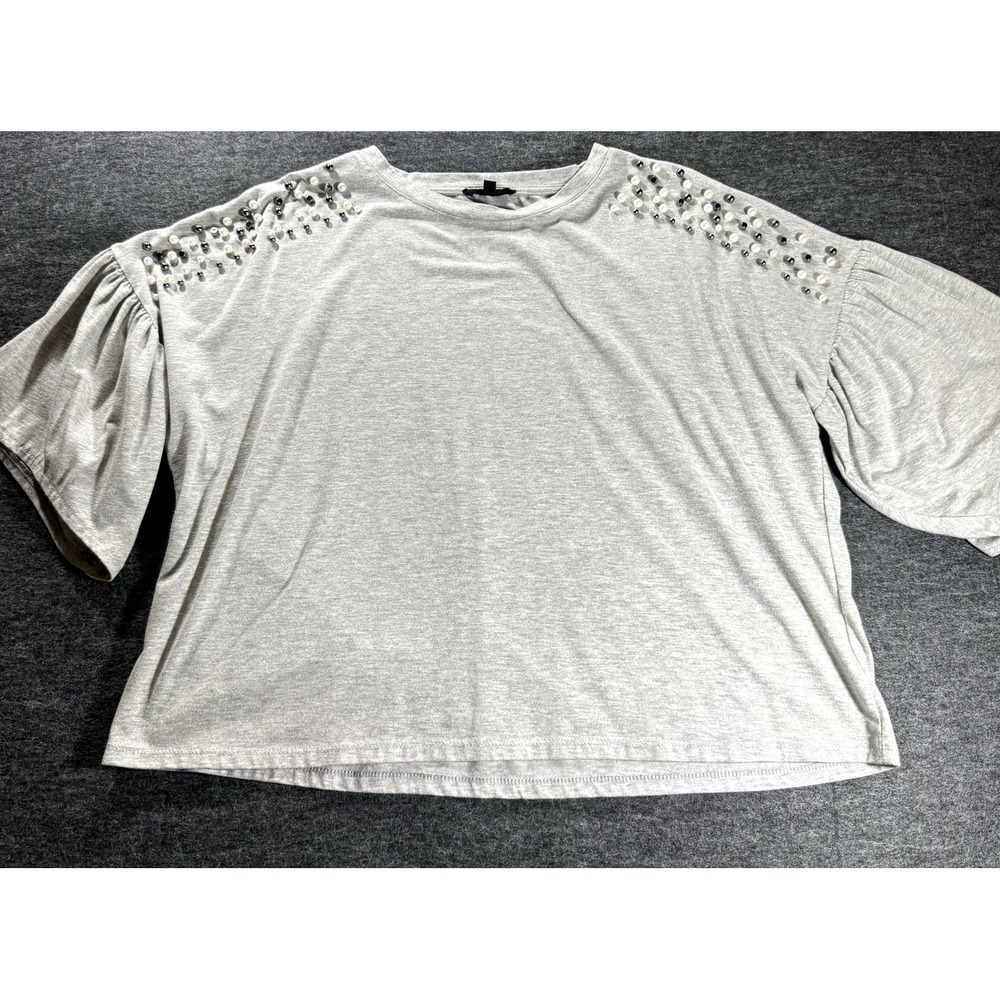 Olivia And Joye Bead Embellished Tee Womens Small Gray Puff Sleeve Girly